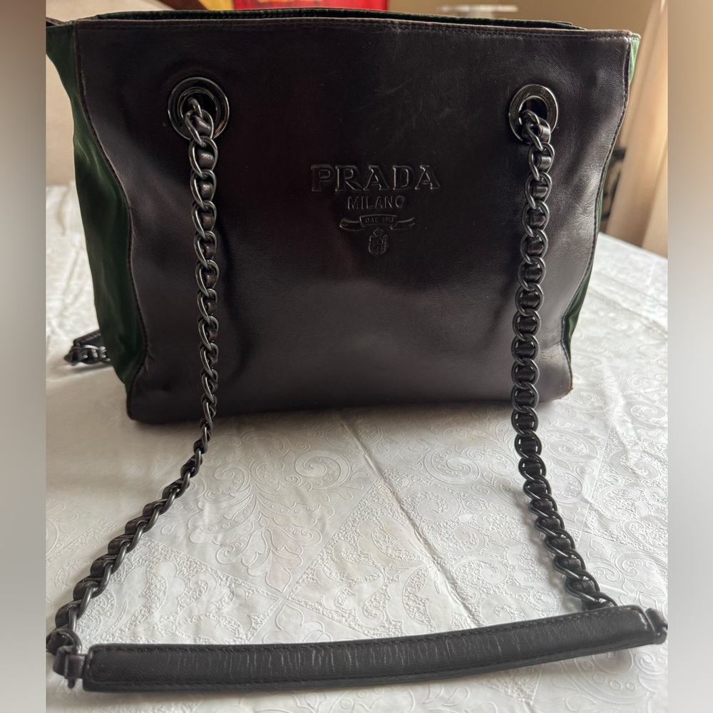 Prada Vintage Leather & Nylon Chain Link Bicolor Shoulder Bag